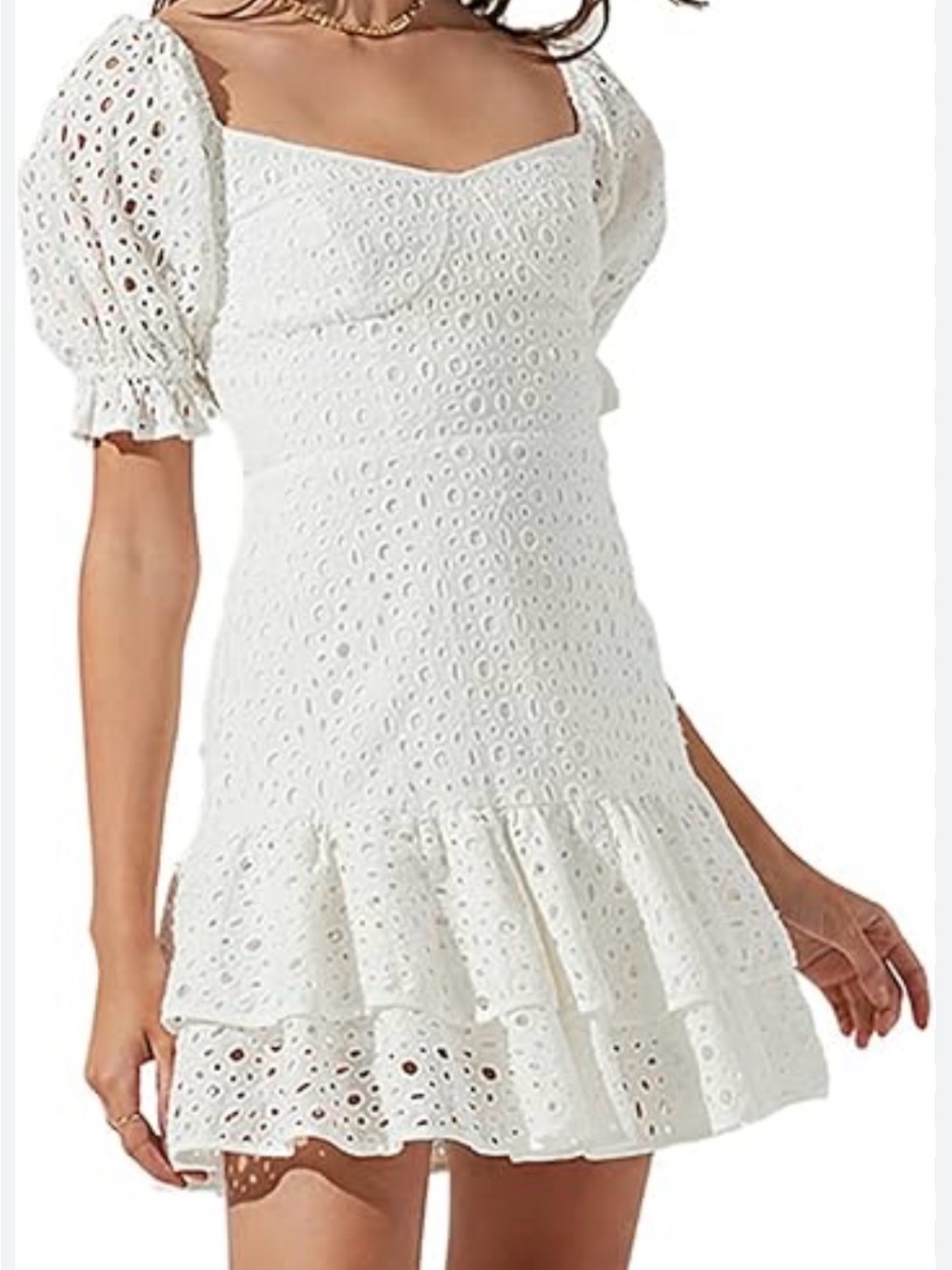 Astr White Eyelet Puff-Sleeve Mini Dress